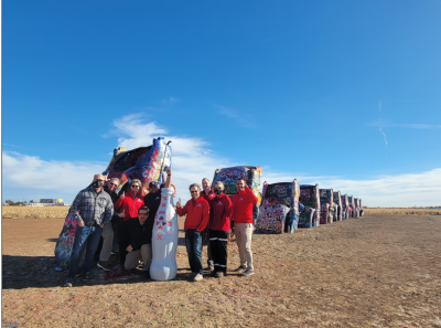 CCSWB Amarillo heroes welcome the Recognition Roadtrip Bottle to their great town at the iconic Cadillac Ranch on Nov. 17, 2021.