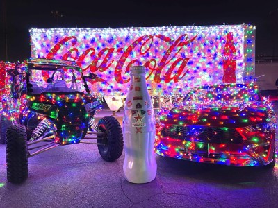 The Recognition Roadtrip Bottle at the Holiday Lights Parade in Downtown El Paso on Nov. 26, 2021. The city of El Paso Winterfest celebration runs through Jan. 2, 2022 and boasts colorful lights, holiday displays and ice skating.