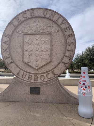 The Recognition Roadtrip Bottle on the campus of Texas Tech University on Dec. 9, 2021. Texas Tech University was established in 1923 and is known for its excellent education, beautiful campus and Red Raider athletics.