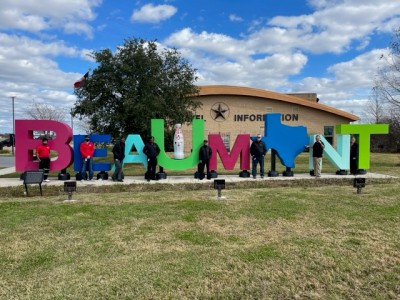 CCSWB Beaumont heroes welcome the Recognition Roadtrip Bottle to Beaumont at the Ben Rogers Regional Visitor’s Center on Jan. 19, 2022. The city of Beaumont is nearly 200 years old, first settled in 1824 by Noah and Nancy Tevis who called the area “Tevis Bluff.”