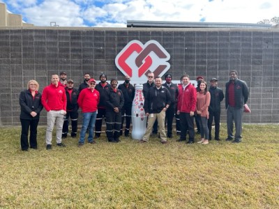 Beaumont heroes welcome the Recognition Roadtrip Bottle to the Beaumont facility on Jan. 19, 2022.