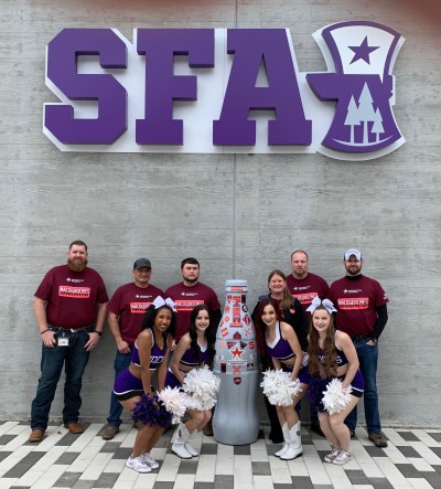 5…6…7…8! Nacogdoches heroes and the Recognition Roadtrip Bottle learn some new moves with the Stephen F. Austin State University Spirit Team on Jan. 20, 2022. The spirit teams have been a part of the SFA community for more than 80 years and have won 30 national championships since their founding.