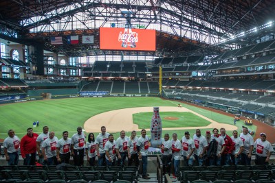 “Take me out to the ball game, take me out with the crowd!” Fort Worth heroes take over the stands with the Recognition Roadtrip Bottle at Globe Life Field on March 22, 2022. The stadium can seat more than 40,000 fans on seven seating levels.