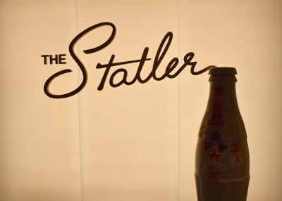 Dallas heroes take the Recognition Roadtrip Bottle to Downtown Dallas to see the awesome skyline views at The Statler Hotel on April 1, 2022.